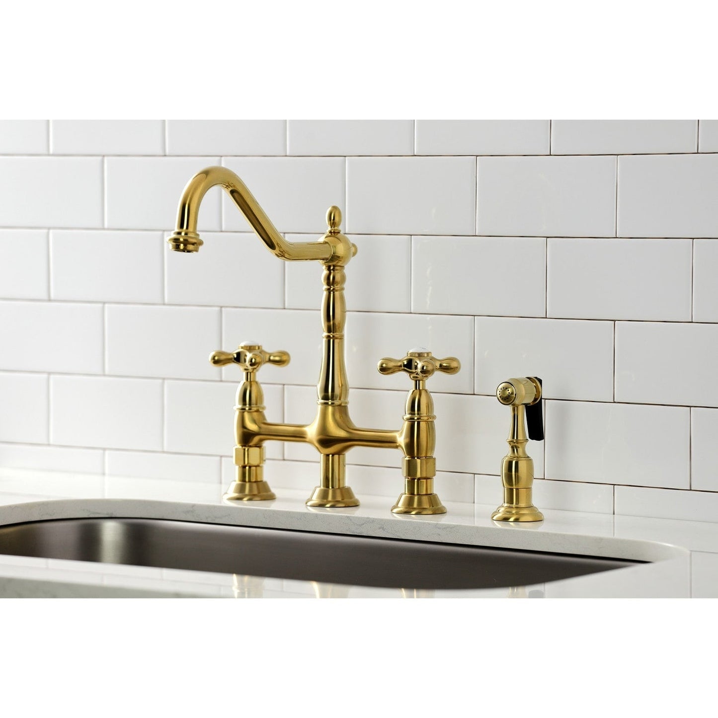 Heritage Bridge Kitchen Faucet with Brass Sprayer