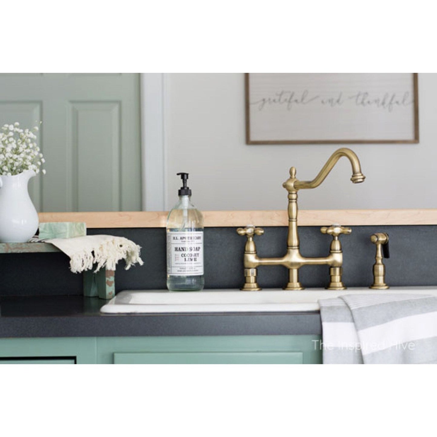 Heritage Bridge Kitchen Faucet with Brass Sprayer
