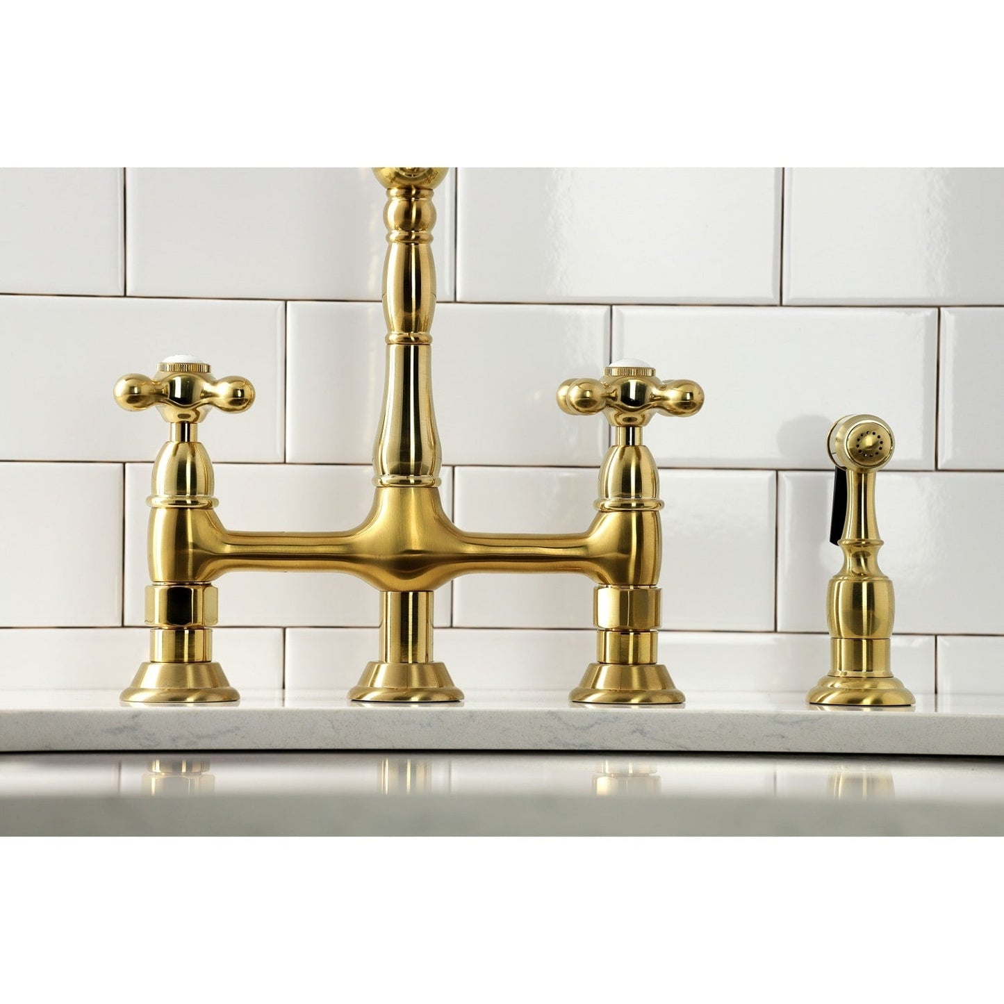 Heritage Bridge Kitchen Faucet with Brass Sprayer