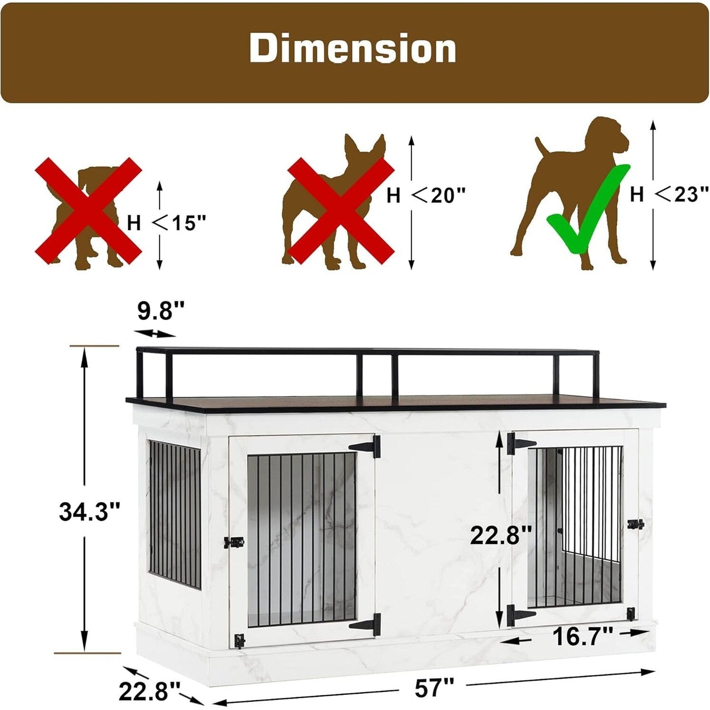 Mcombo Large Dog Crate Furniture TV Stand,Wooden Dog Kennel with Double Doors 1861
