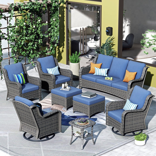 OVIOS 8-piece Patio Wicker Furniture Swivel Chair Set