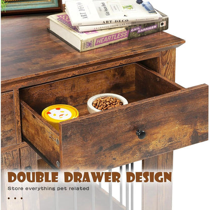BOSSIN 44 Inch Large Dog Crate Furniture, Wooden Dog Kennel End Table with Storage Drawers, Decorative Pet Crates Dog House