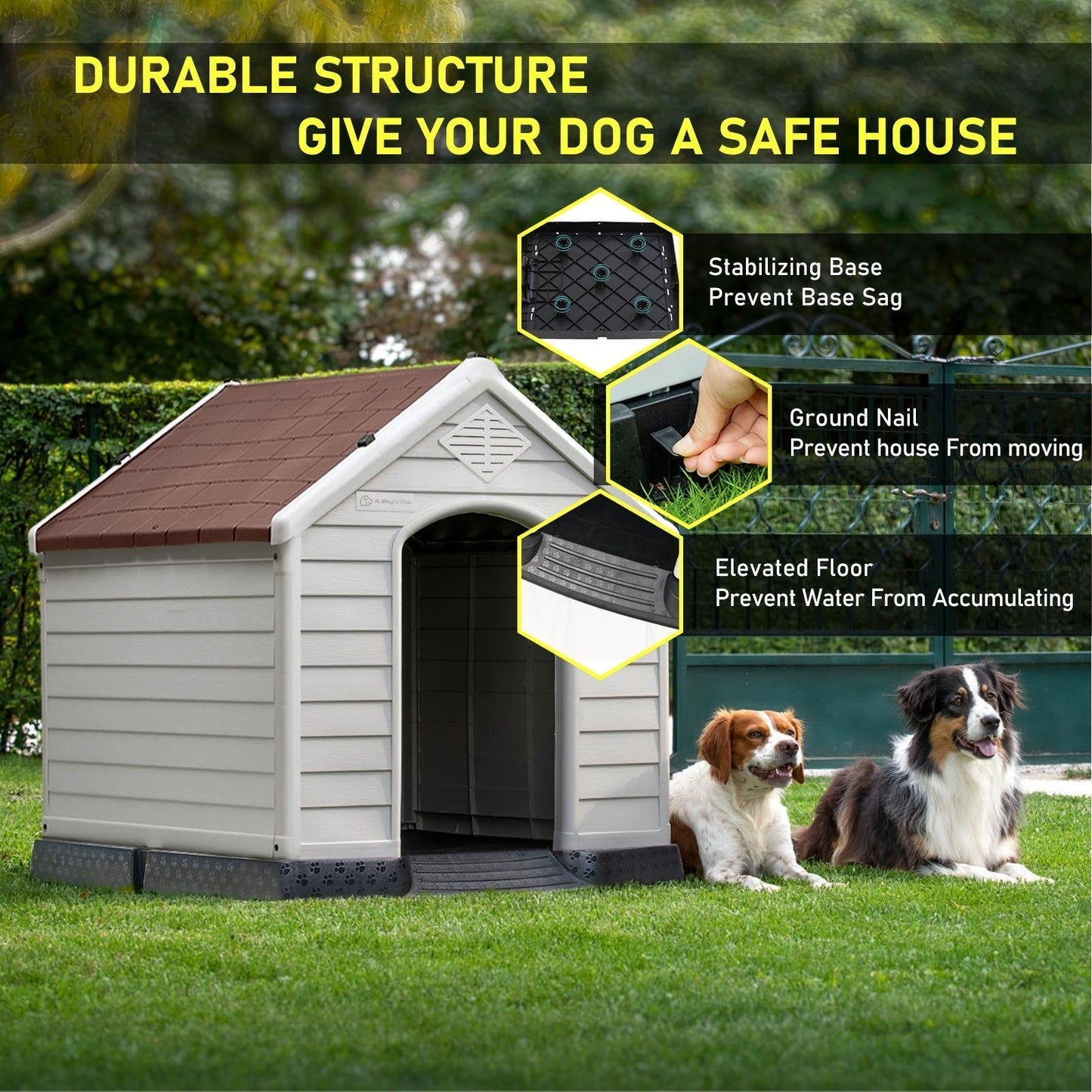 BOSSIN Plastic Dog House for Small to Large Sized Dogs, Indoor Outdoor Insulated Doghouse Puppy Shelter with Elevated Floor