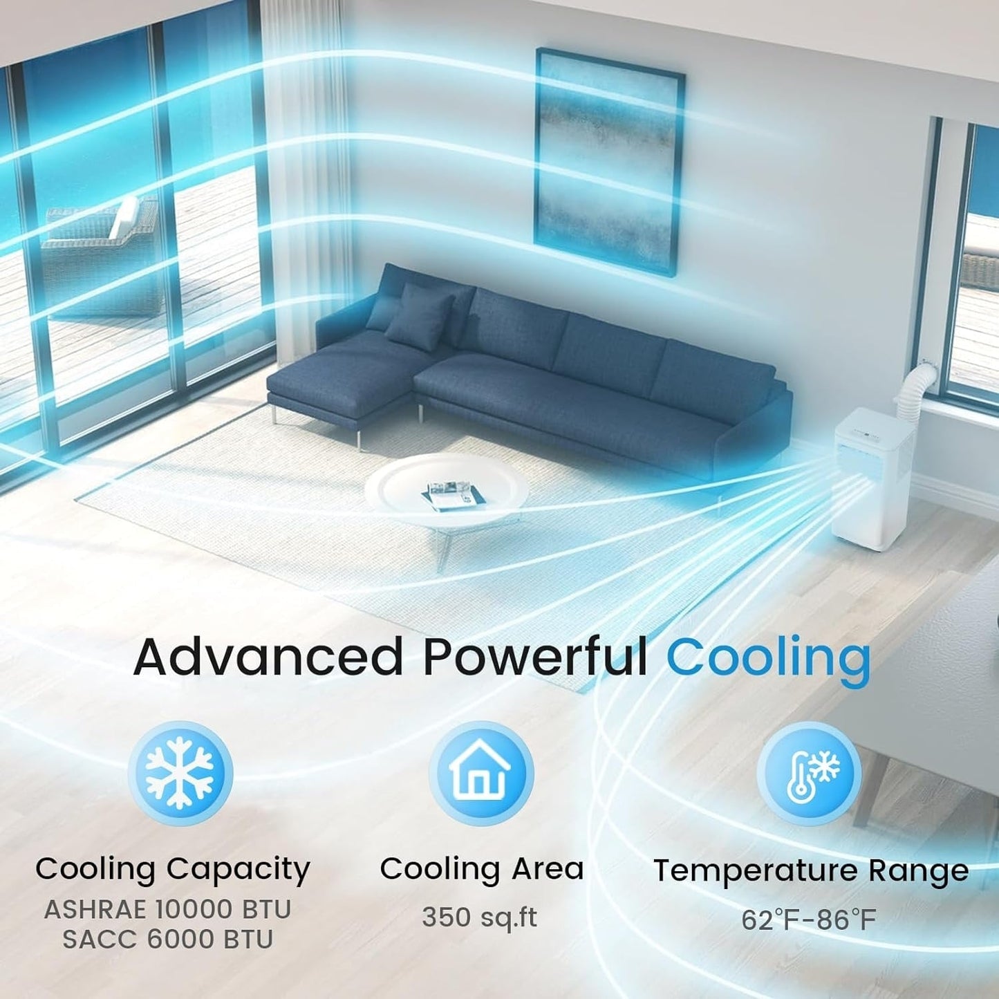 Bossin 8000BTU (Ashrae), 5000BTU（SACC) 3-in-1 Portable Air Conditioners with Remote Control,Quiet Room Portable AC Cooler - 880v