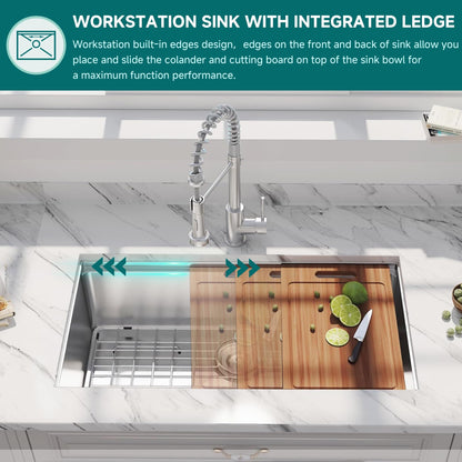 CB HOME 32'' Undermount Gold Kitchen Sink, Drop in Black/Stainless Steel Kitchen Sink, Single Bowl Kitchen Sink with Accessories