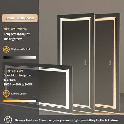 Extra Large LED Lighted Bathroom Mirror Wall Anti-Fog Vanity 3 Colors