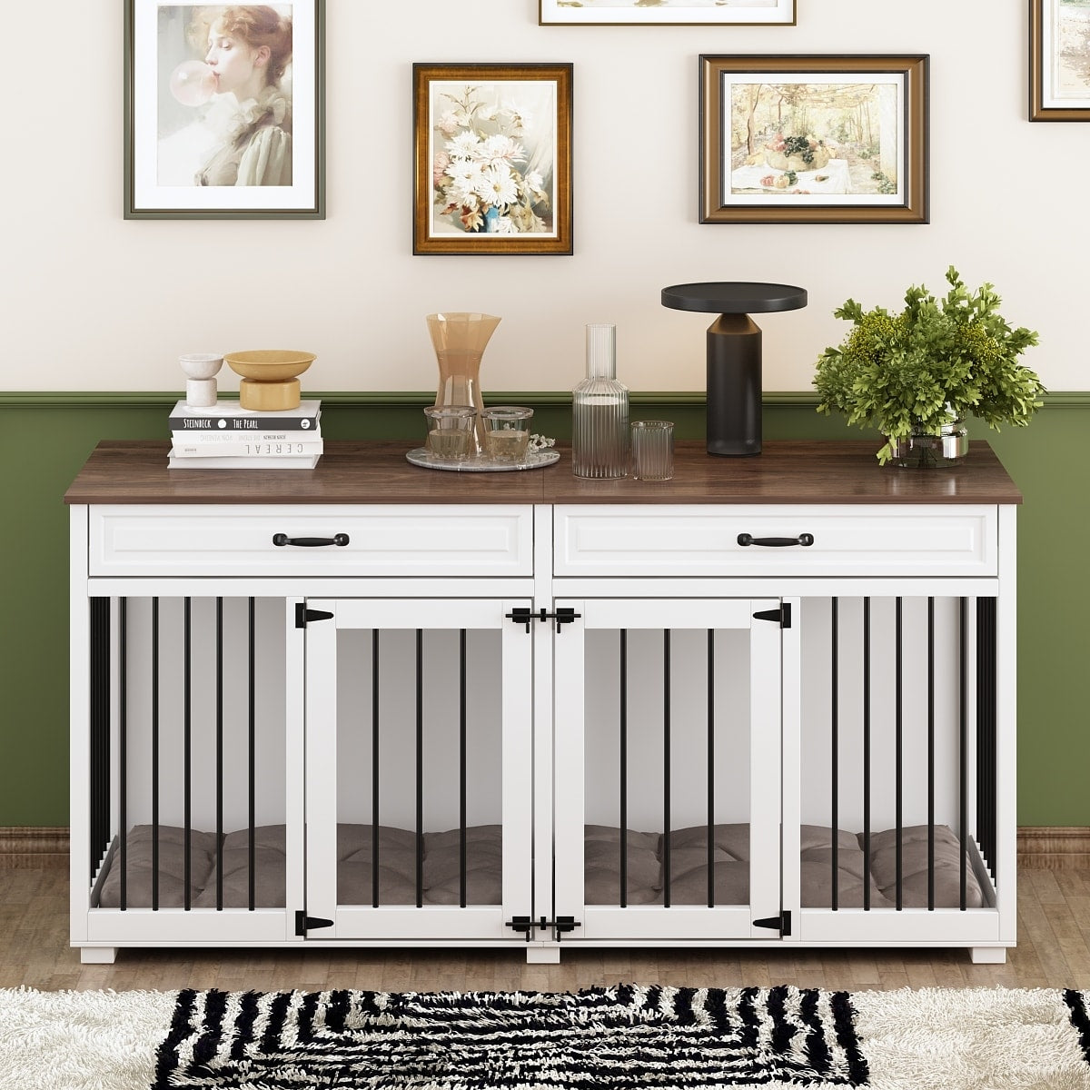 Furniture Style Dog Crate, 64.5 Inch Wooden Large Dog Kennel