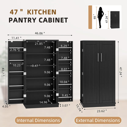 Futzca 47in Pantry Cabinet, Wooden Kitchen Storage Cabinets