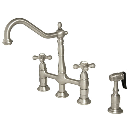 Heritage Bridge Kitchen Faucet with Brass Sprayer