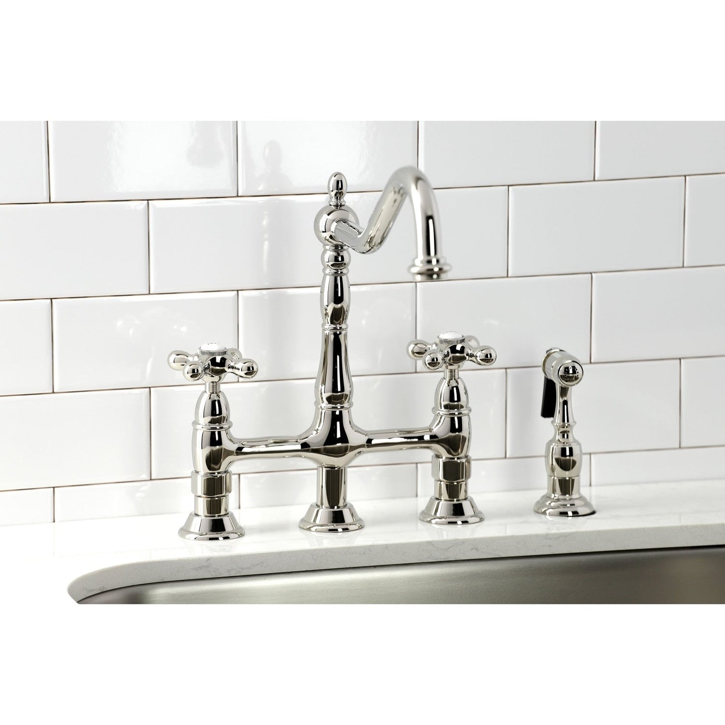 Heritage Bridge Kitchen Faucet with Brass Sprayer