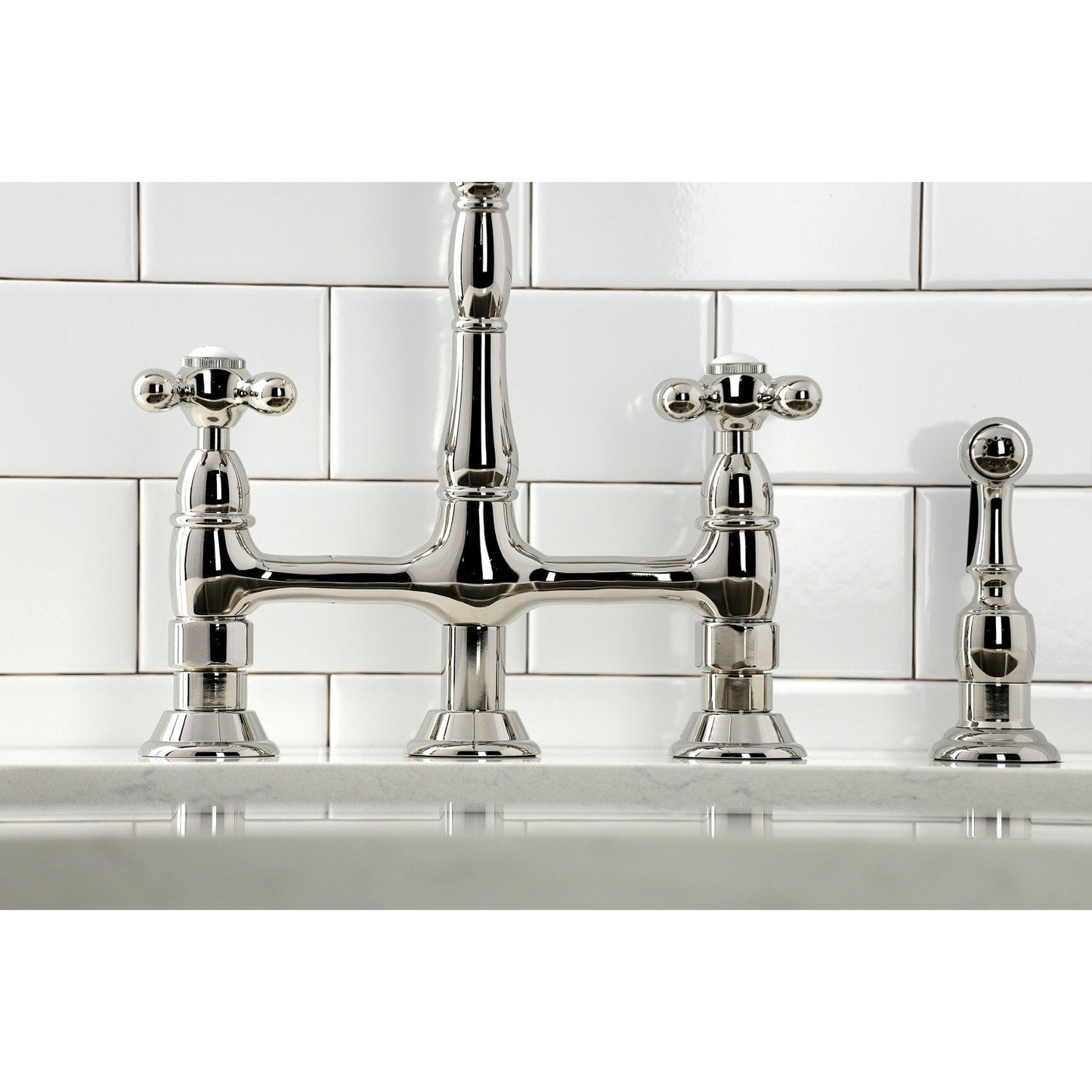 Heritage Bridge Kitchen Faucet with Brass Sprayer