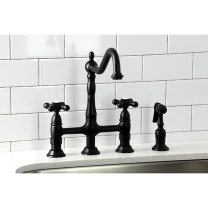 Heritage Bridge Kitchen Faucet with Brass Sprayer