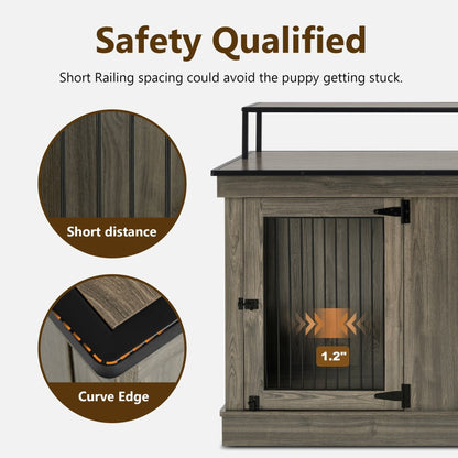 Mcombo Large Dog Crate Furniture TV Stand,Wooden Dog Kennel with Double Doors 1861