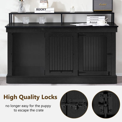 Mcombo Large Dog Crate Furniture TV Stand,Wooden Dog Kennel with Double Doors 1861