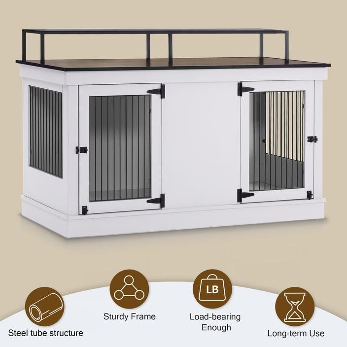 Mcombo Large Dog Crate Furniture TV Stand,Wooden Dog Kennel with Double Doors 1861