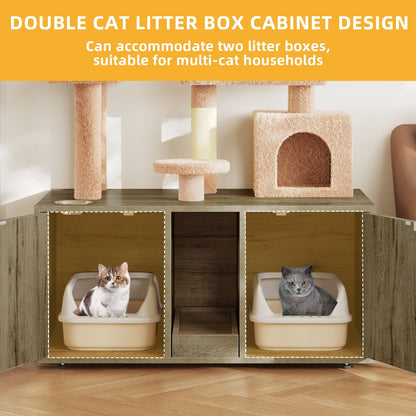 Moasis Double Cat Litter Box Enclosure with Scratching Post Cat Tree